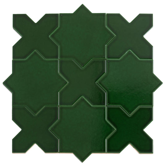 Dark Green 5" Star with Cross Glossy Ceramic Tile