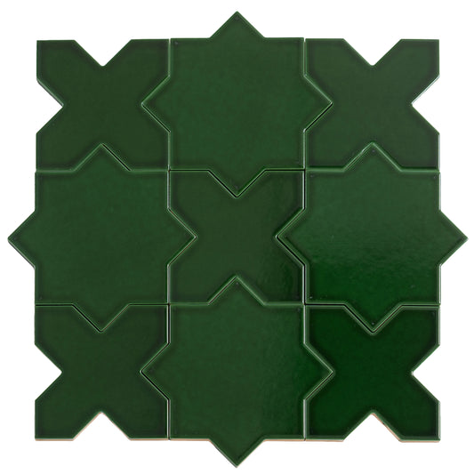 Dark Green 5" Star with Cross Glossy Ceramic Tile - Sample