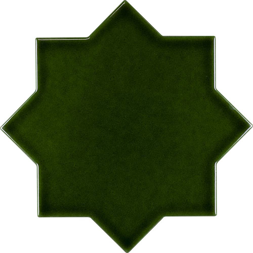 Dark Green 5" Star with Cross Glossy Ceramic Tile - Sample