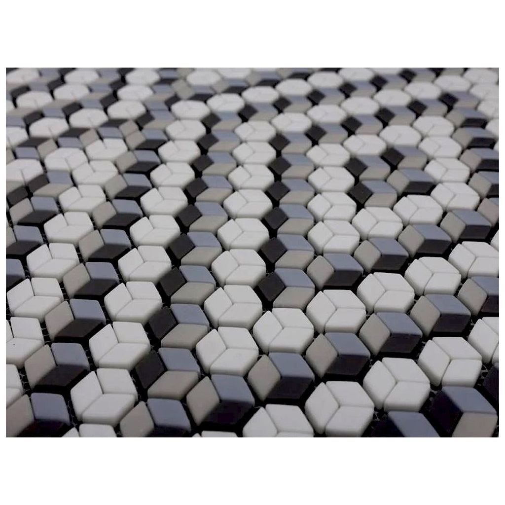 Grey and White 12 x 14 Polished Recycled Glass Mosaic Tile