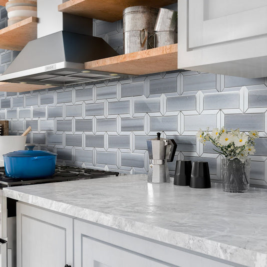 White and Gray 10 x 12 Polished Marble Mosaic Tile - Sample