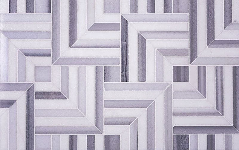 Fossil Gray 10x10 Polished Equator, Thassos Marble Mosaic Tile