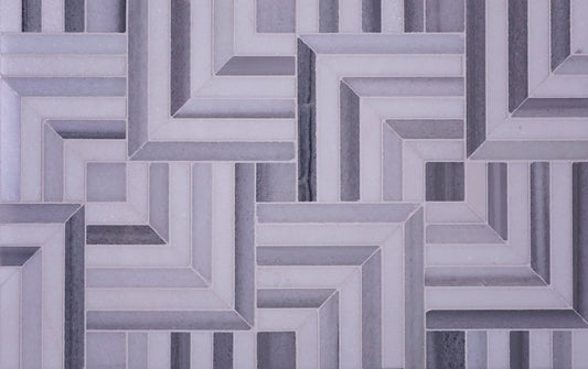 Fossil Gray 10x10 Polished Equator, Thassos Marble Mosaic Tile
