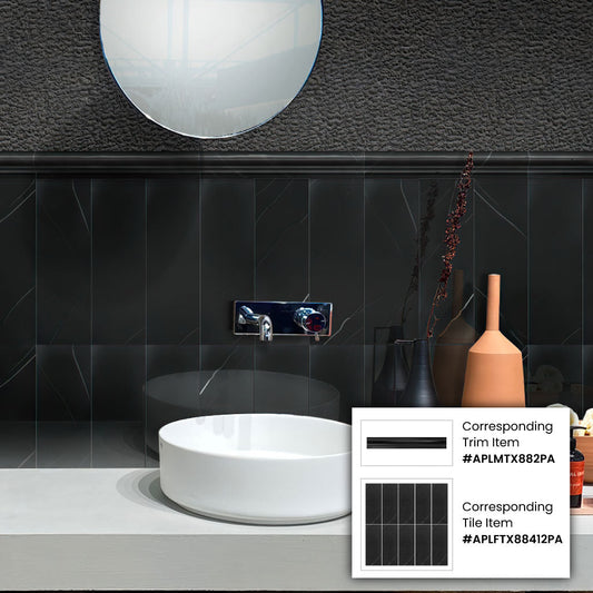 Black 2 x 12 Polished Marble Chair Rail Trim - Sample