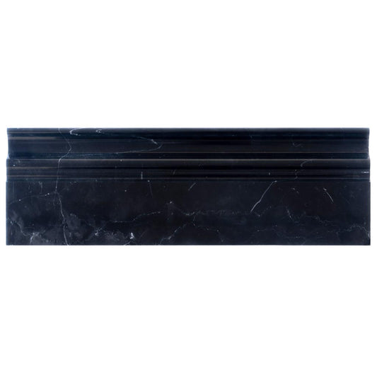 Black 4 x 12 Polished Marble Baseboard Trim - Sample