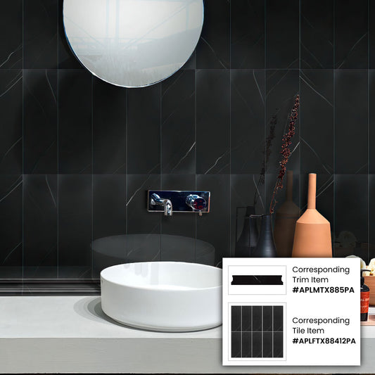 Black 2 x 12 Polished Marble Chair Rail Trim - Sample