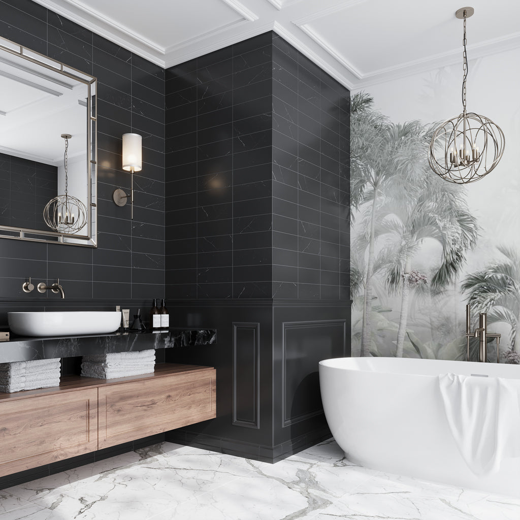 Black 4 x 12 Polished Marble Subway Tile - Sample