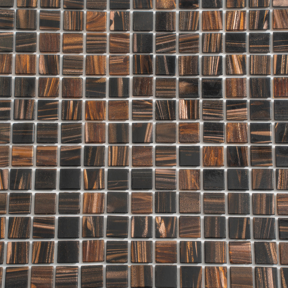 Dark Brown 12 x 12 Glossy Glass Mosaic Tile