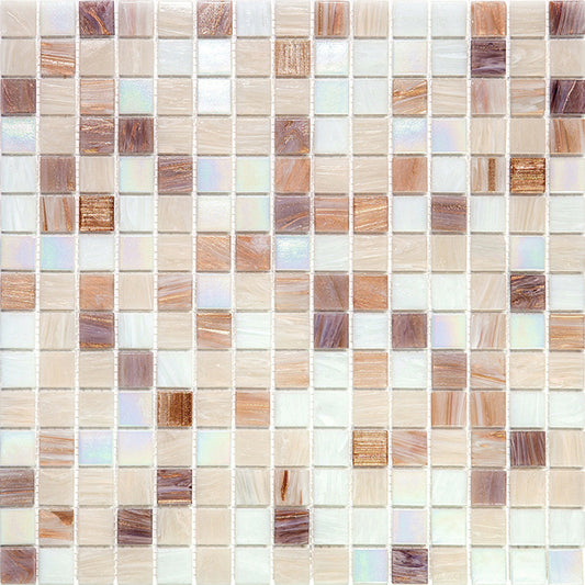 White and Brown 12x12 Glossy Glass Mosaic Tile Sample