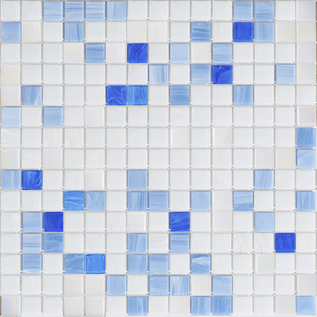 White and Light Blue 12 x 12 Glossy Glass Mosaic Tile