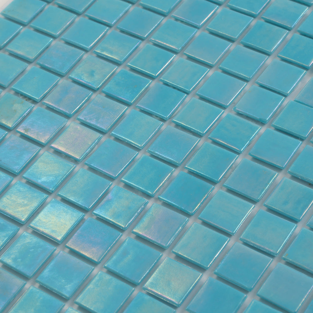 Cyan Blue 12 x 12 Glossy Glass Mosaic Tile