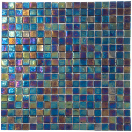 Dark Shimmer Multi Blue 12 x 12 Glossy Glass Mosaic Tile - Sample