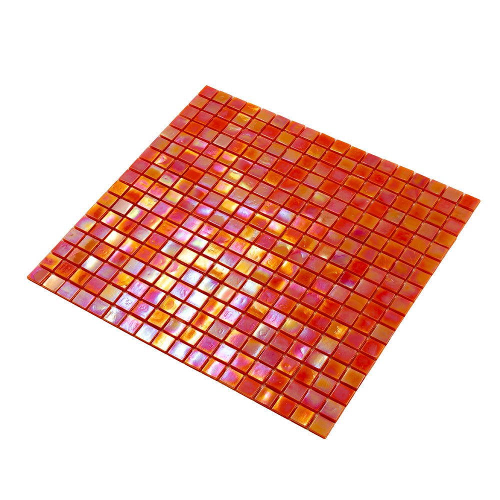 Fire Orange 12 x 12 Glossy Glass Mosaic Tile