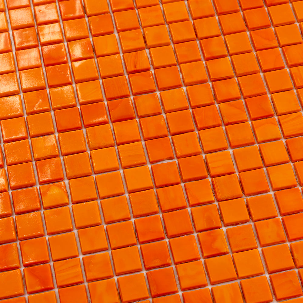 Red-Orange 12 x 12 Glossy Glass Mosaic Tile