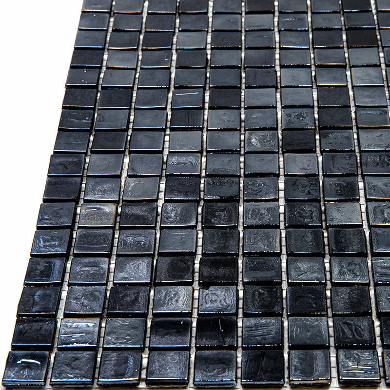 Rich Black 12 x 12 Glossy Glass Mosaic Tile