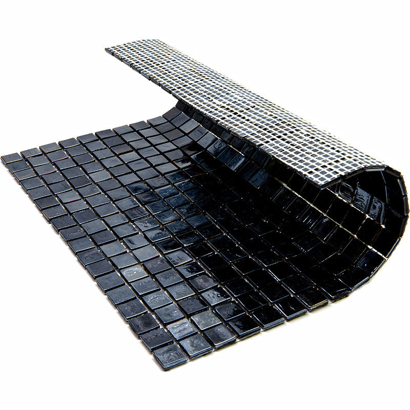 Rich Black 12 x 12 Glossy Glass Mosaic Tile