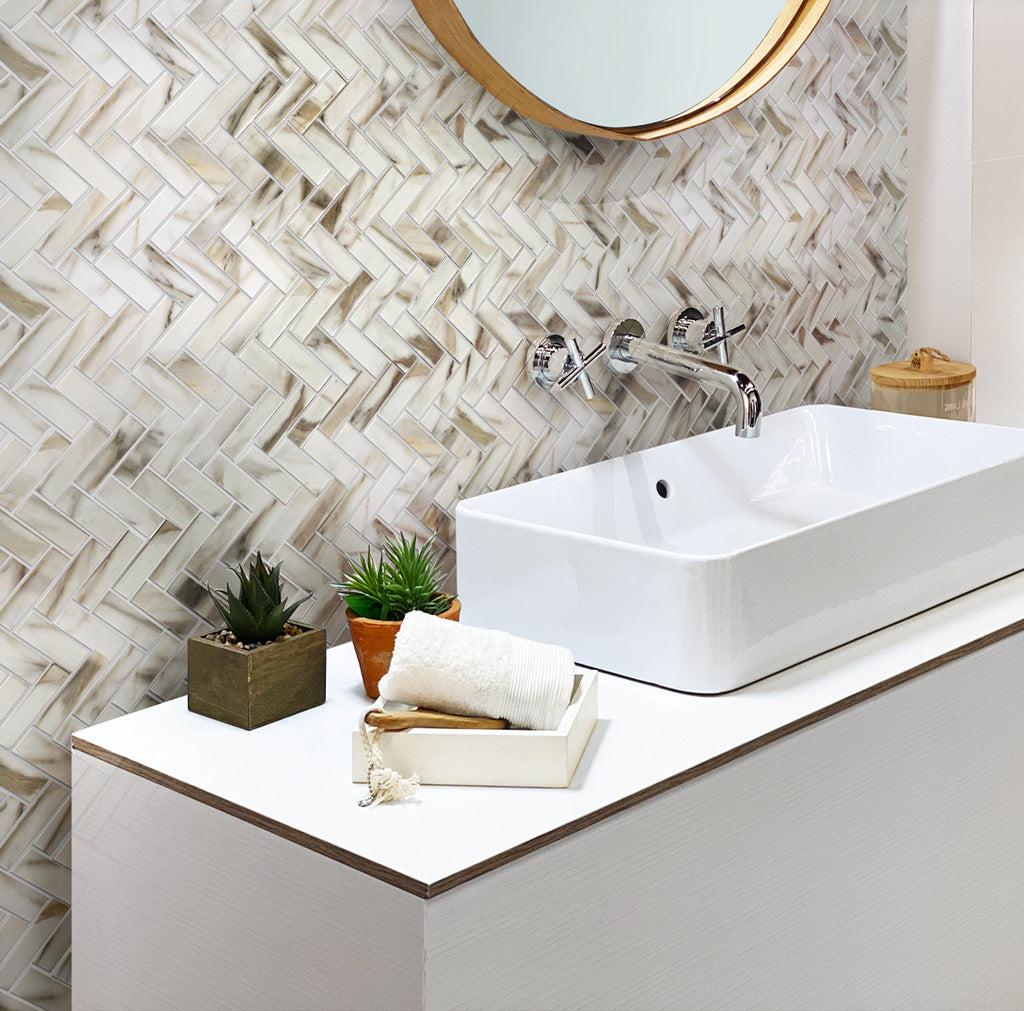 White and Beige 11 x 13 Matte Recycled Glass Mosaic Tile