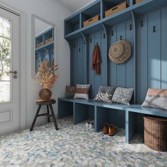 Blue and Beige 10 x 12 Matte Recycled Glass Mosaic Tile - Sample