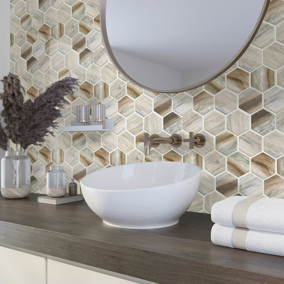 Beige 10 x 12 Matte Recycled Glass Mosaic Tile