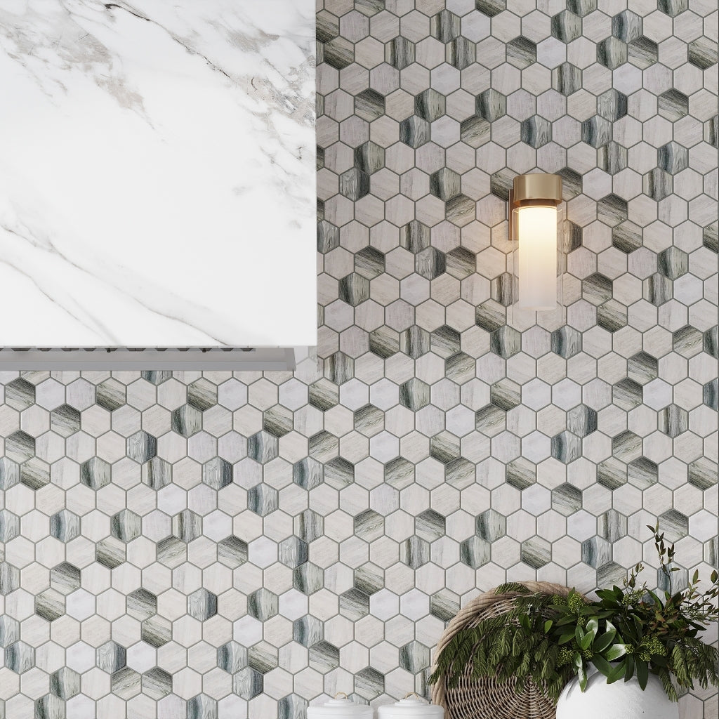 Gray and Beige 10 x 12 Matte Recycled Glass Mosaic Tile