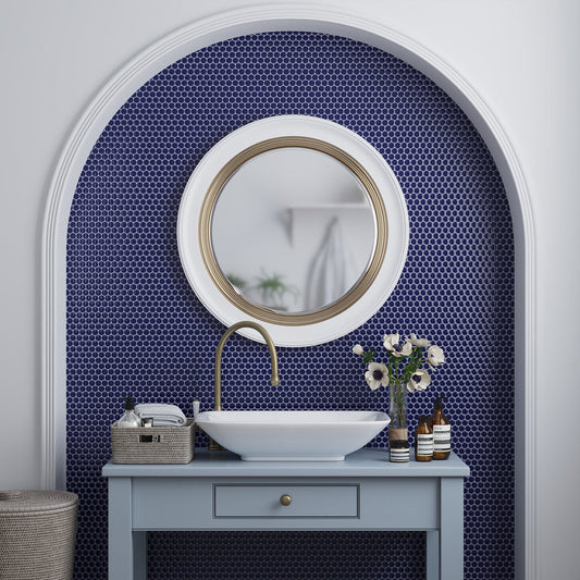 Indigo Blue 12 x 12 Glossy Porcelain Mosaic Tile - Sample