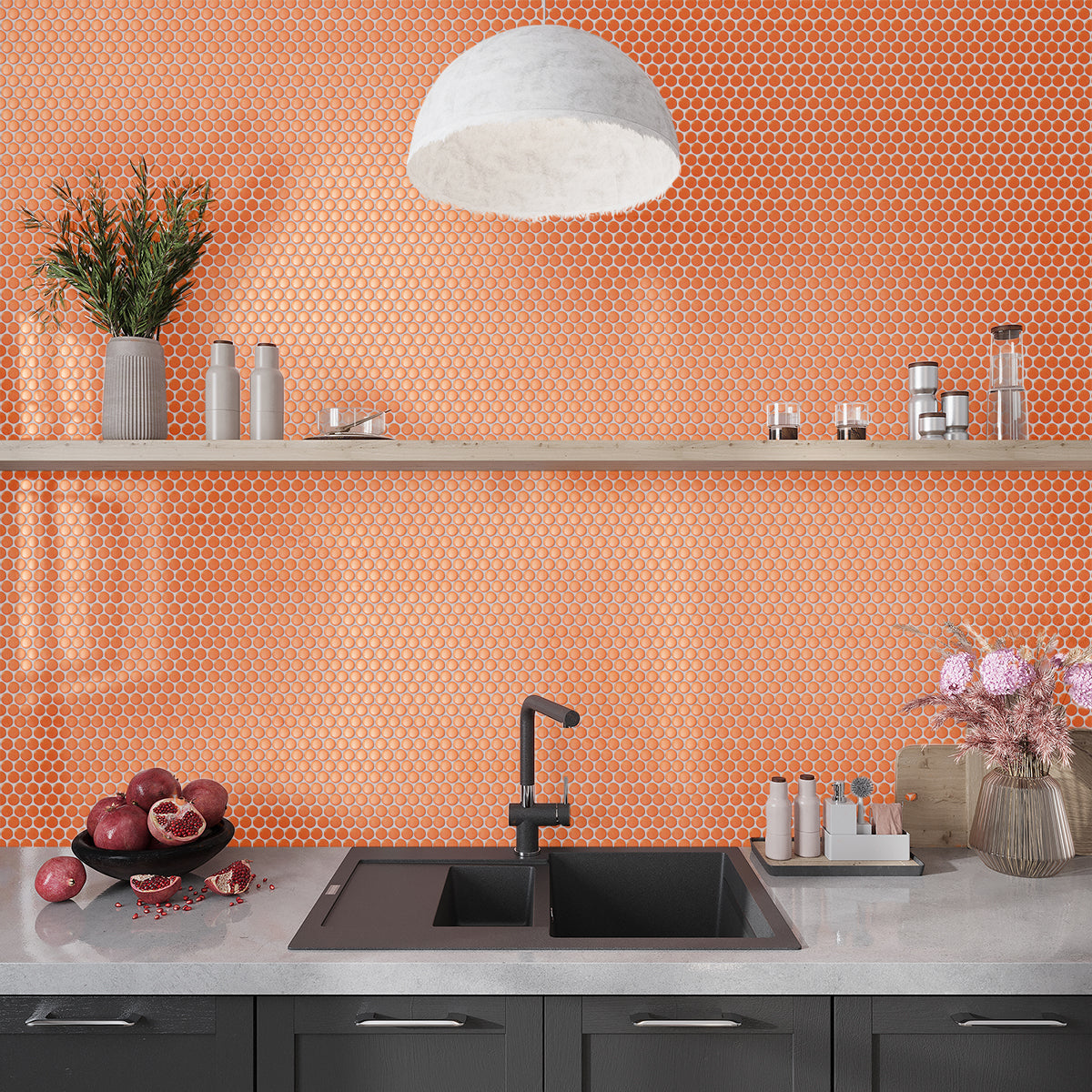 Orange 12 x 12 Glossy Porcelain Mosaic Tile