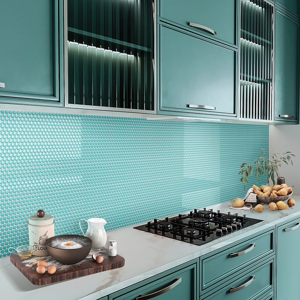 Turquoise 12 x 12 Glossy Porcelain Mosaic Tile