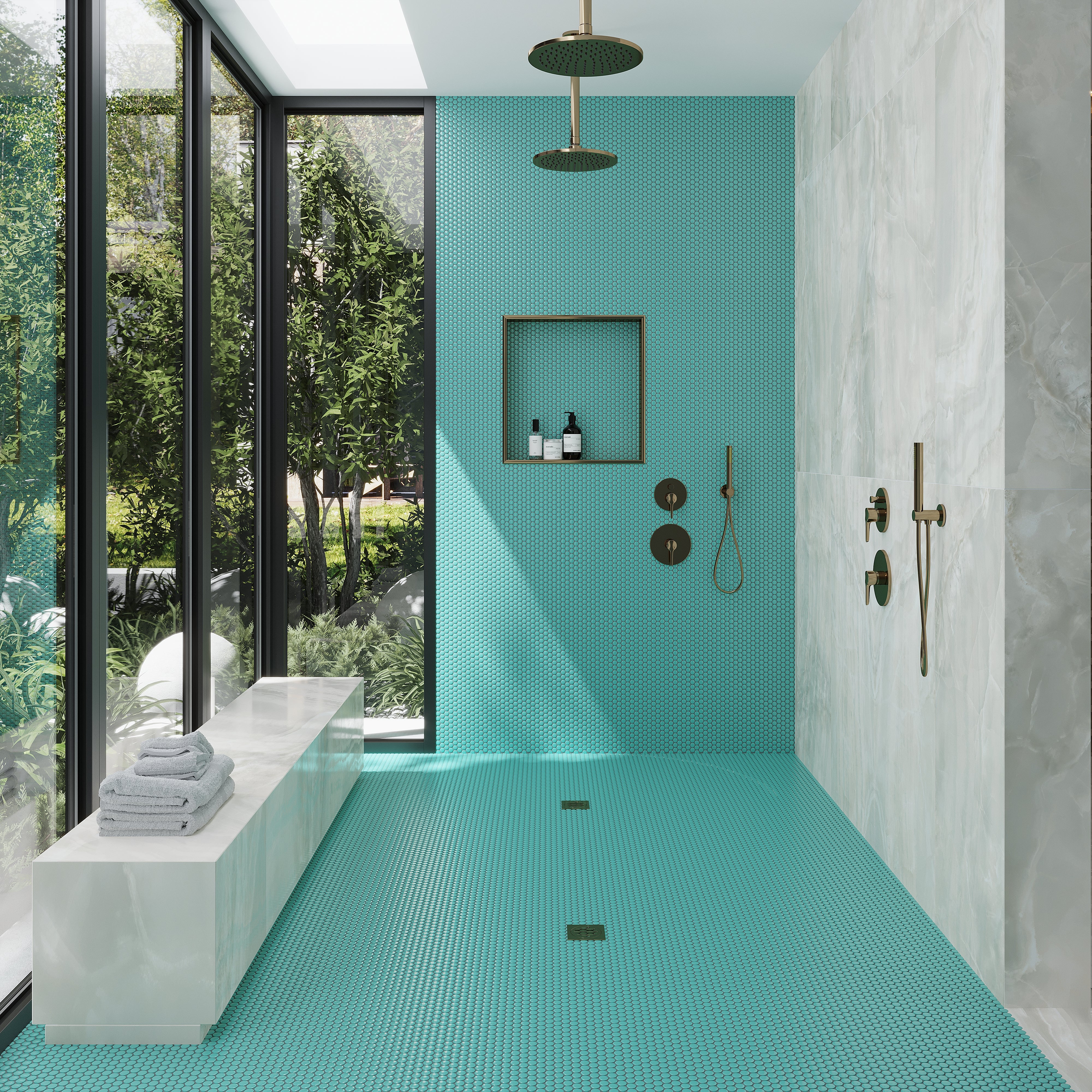 Turquoise 12 x 12 Glossy Porcelain Mosaic Tile – Tiletopia