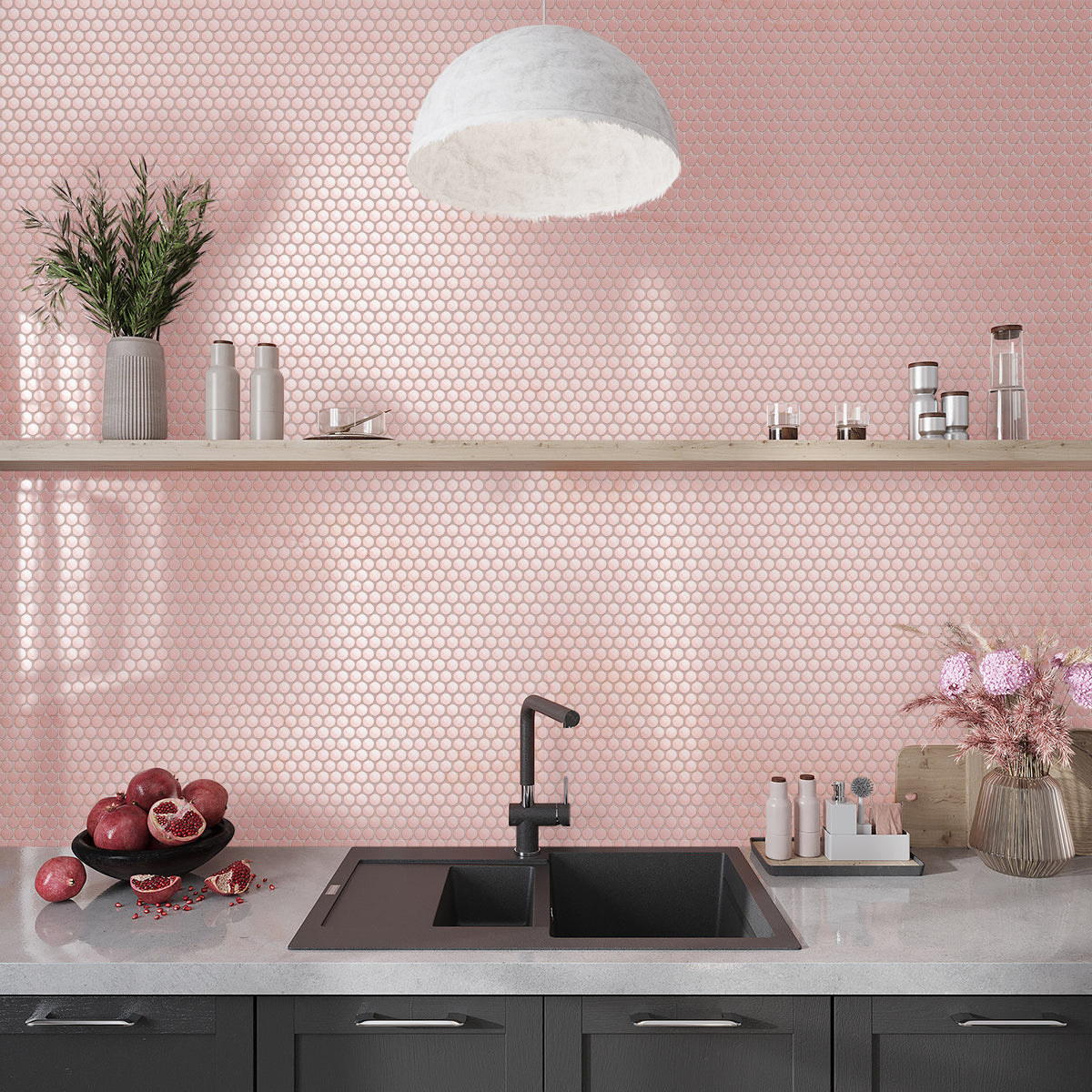 Nude Pink 12 x 12 Glossy Porcelain Mosaic Tile