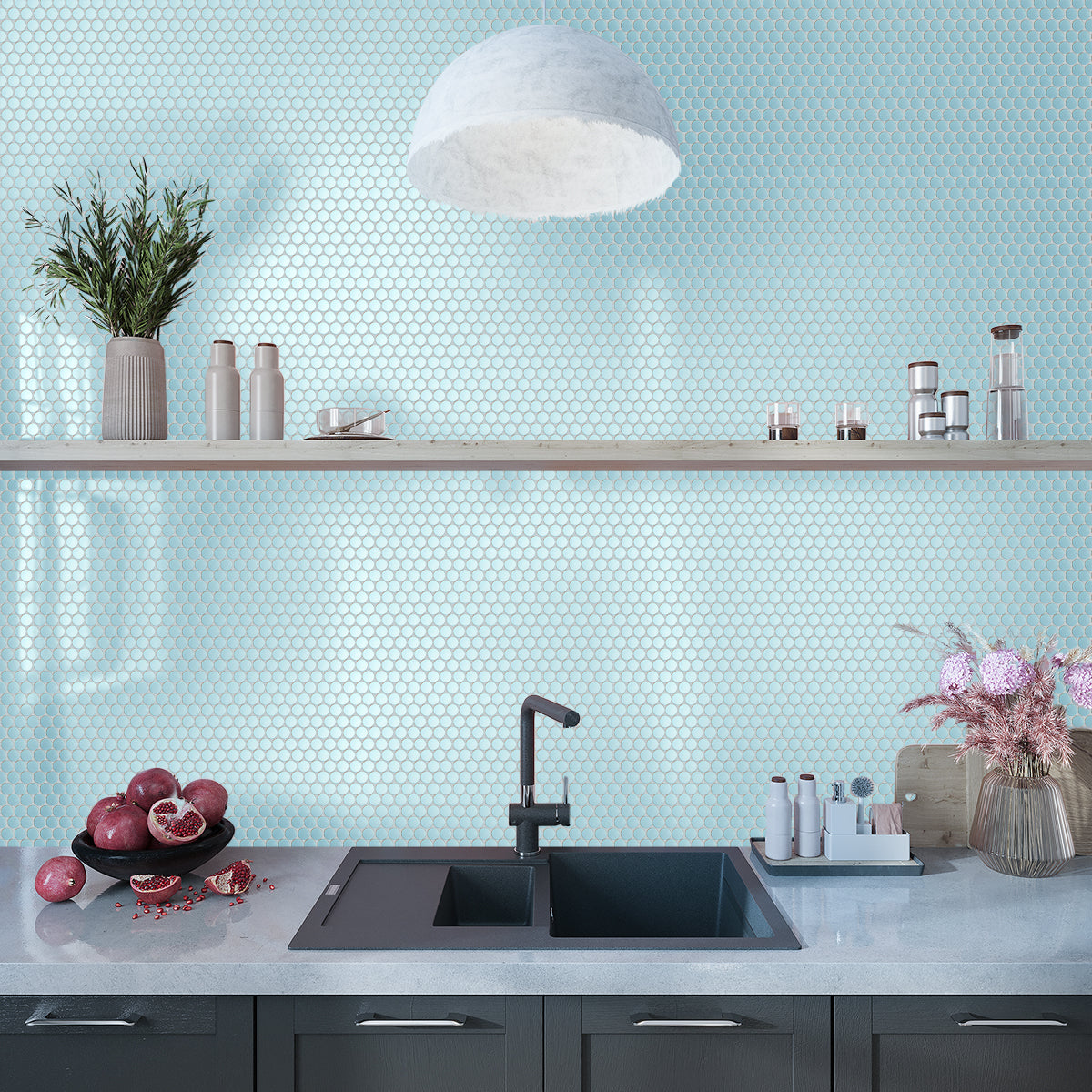 Cyan Blue 12 x 12 Matte Porcelain Mosaic Tile