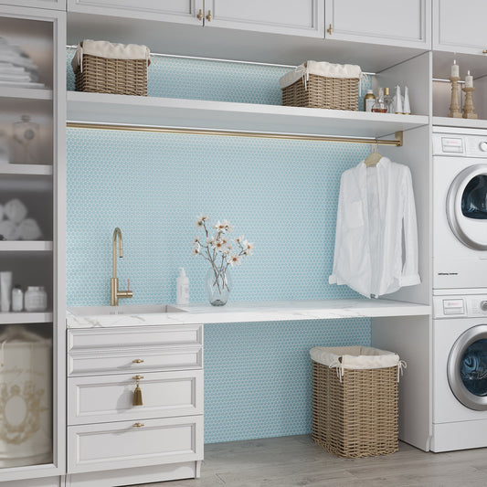 Cyan Blue 12 x 12 Matte Porcelain Mosaic Tile - Sample