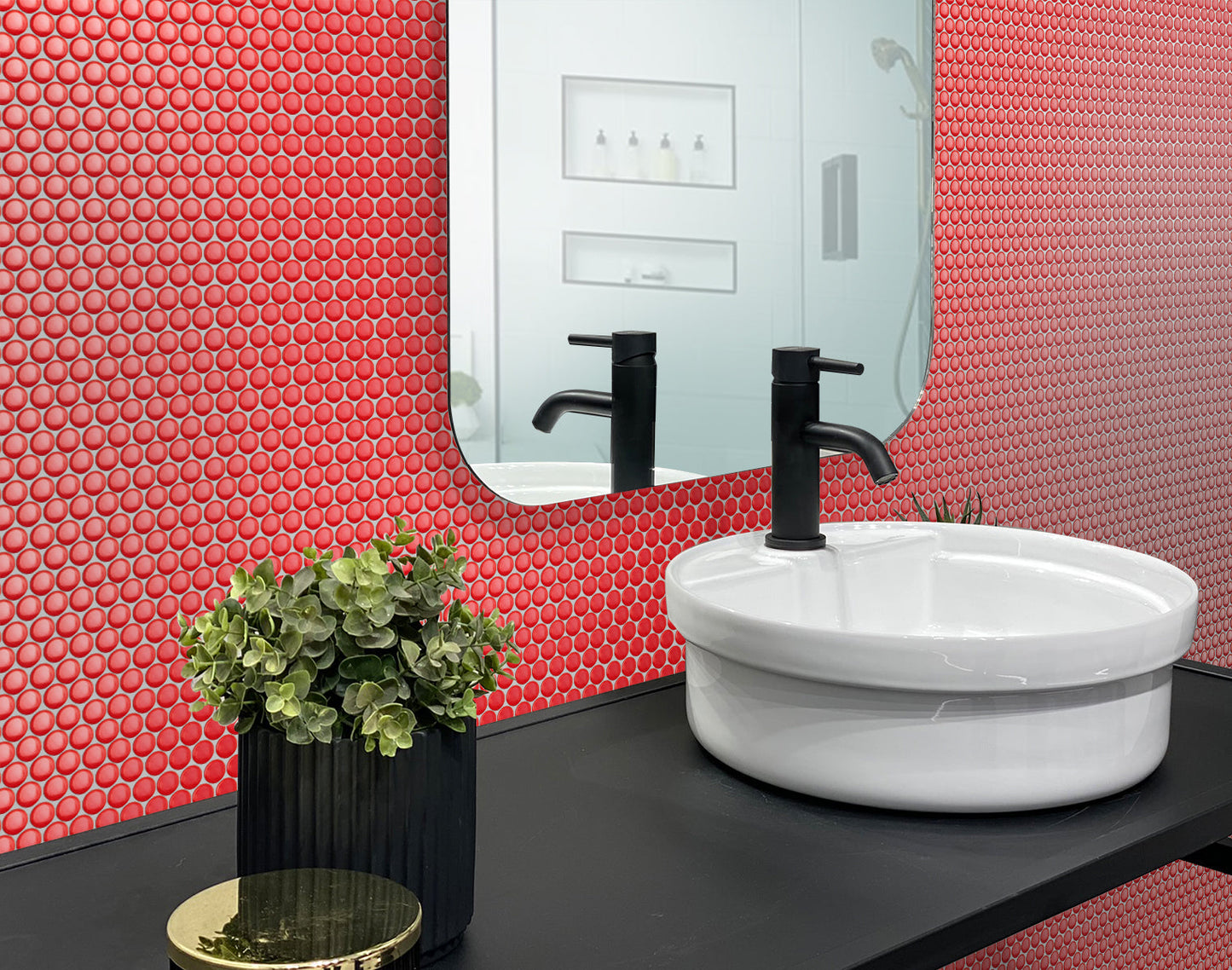 Red 12 x 12 Glossy Porcelain Mosaic Tile