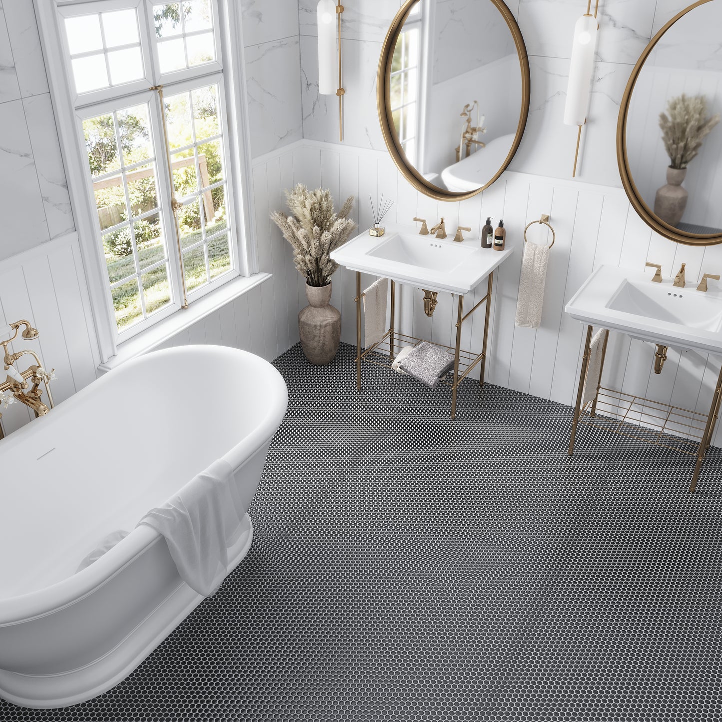 Black 12 x 12 Glossy Porcelain Mosaic Tile