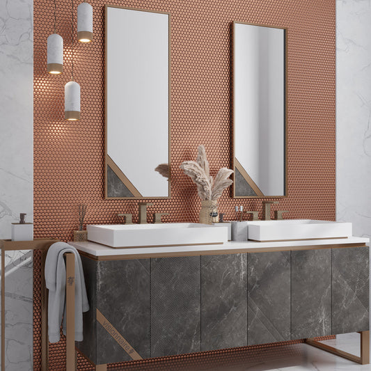 Copper Gold 12 x 12 Matte Porcelain Mosaic Tile - Sample