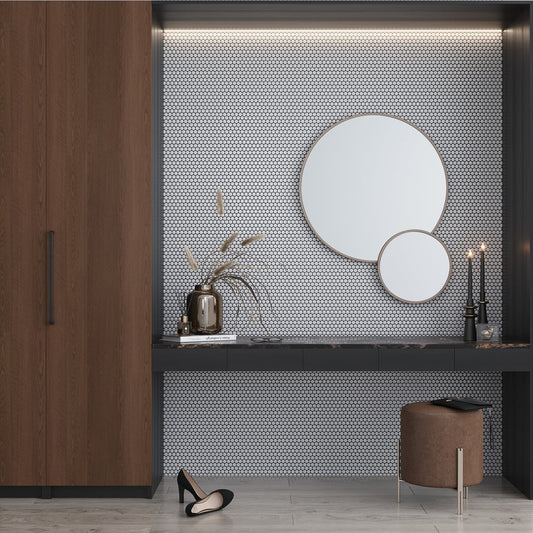 Ivory Beige 12 x 12 Glossy Porcelain Mosaic Tile - Sample