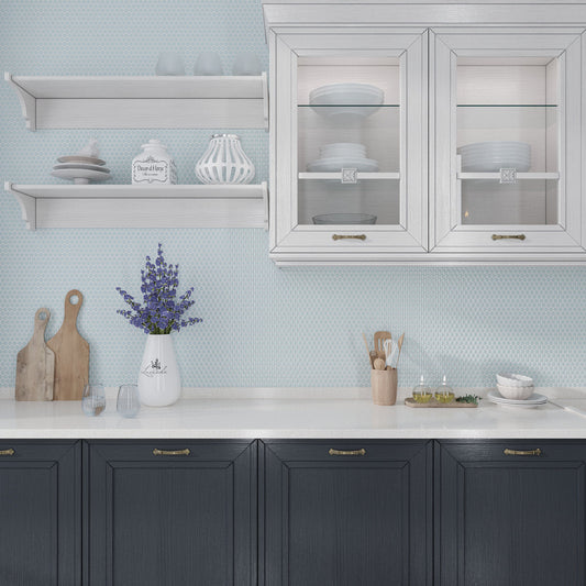 Light Turquoise 12 x 12 Glossy Porcelain Mosaic Tile - Sample