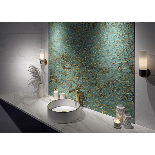 Viridian Green Gold Vein 18 x 48 Textured Ceramic Large Tile - Sample