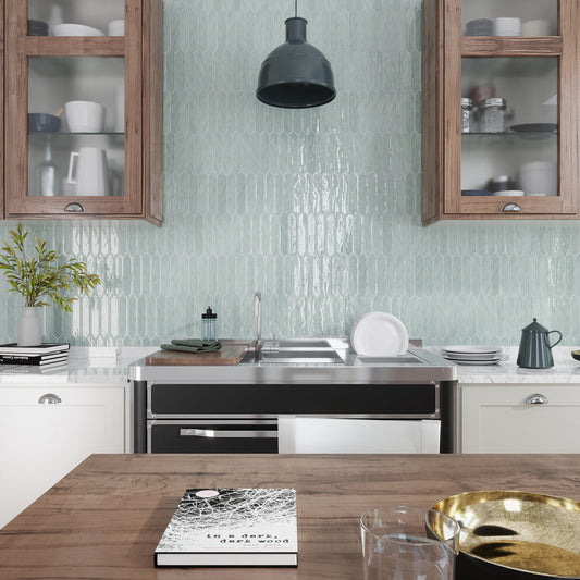 Pistachio Green 2 x 10 Glossy Ceramic Picket Tile - Sample