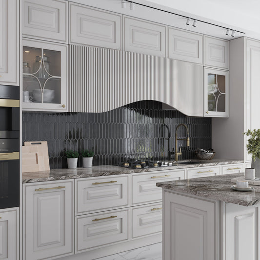 Black 2 x 10 Glossy Ceramic Picket Tile - Sample