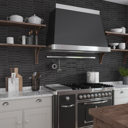 Black 2 x 10 Matte Ceramic Picket Tile - Sample