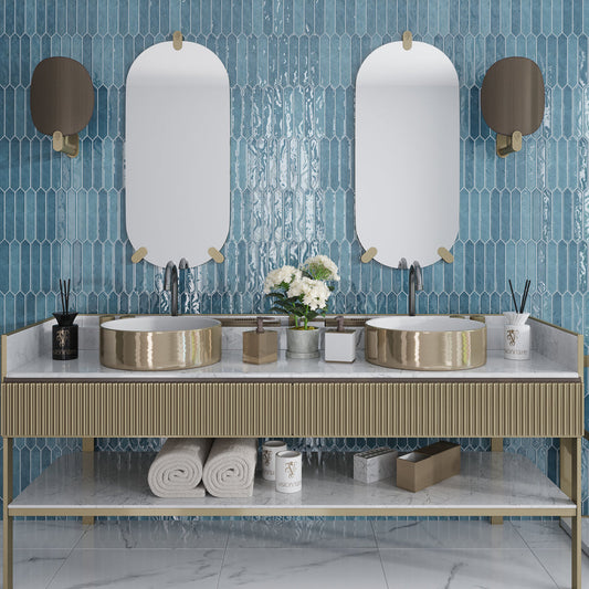 Teal Blue 2 x 10 Glossy Ceramic Picket Tile - Sample