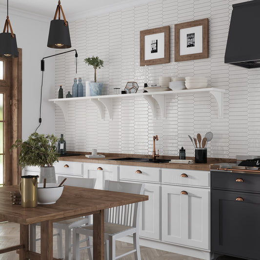 Pearl White 2 x 10 Glossy Ceramic Picket Tile - Sample