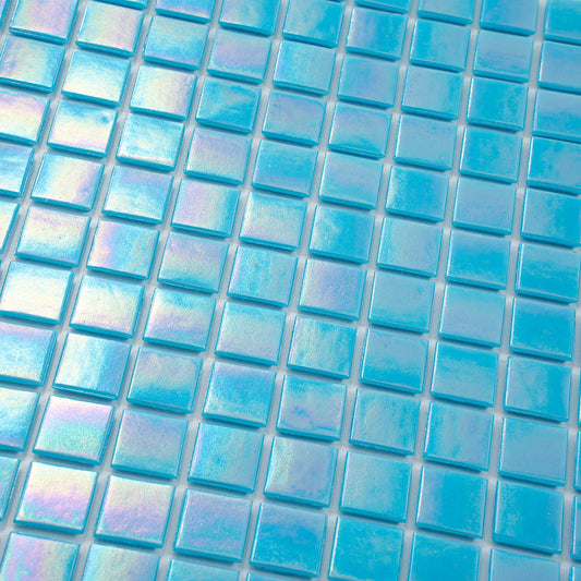 Turquoise Blue 12 x 12 Glossy Glass Mosaic Tile - Sample