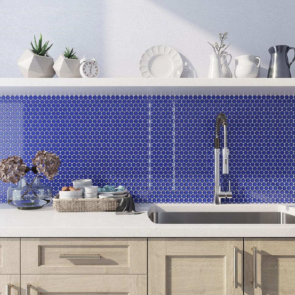 Cobalt Blue 12 x 12 Glossy Glass Mosaic Tile