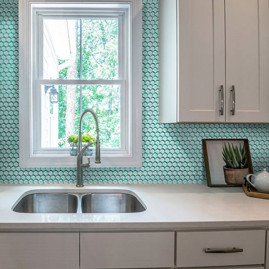 Sky Blue 12 x 12 Glossy Glass Mosaic Tile - Sample