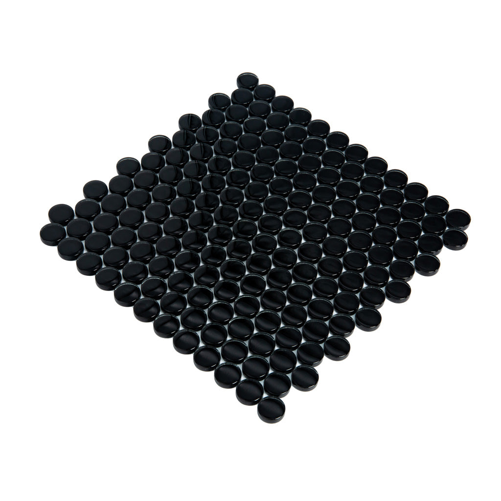 Black 12 x 12 Glossy Glass Mosaic Tile