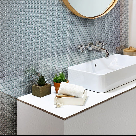 Gray 12 x 12 Glossy Glass Mosaic Tile - Sample