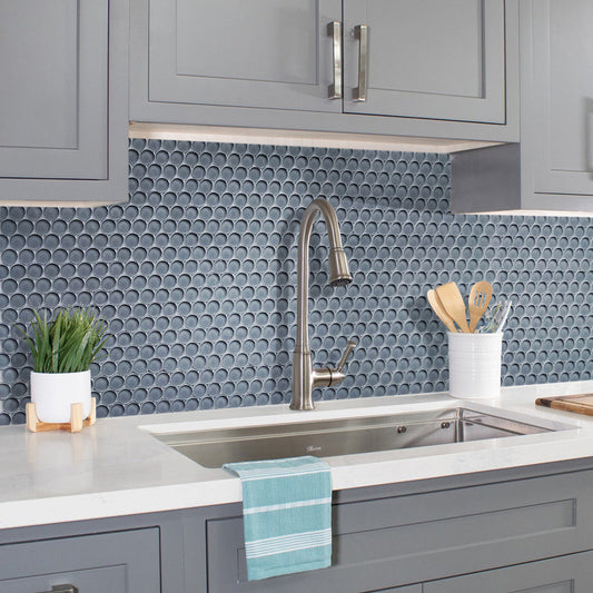 Coin Gray 12 x 12 Glossy Glass Mosaic Tile - Sample