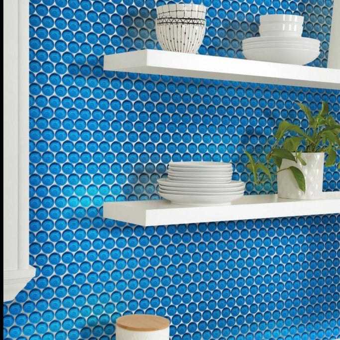 Cerulean Blue 12 x 12 Glossy Glass Mosaic Tile