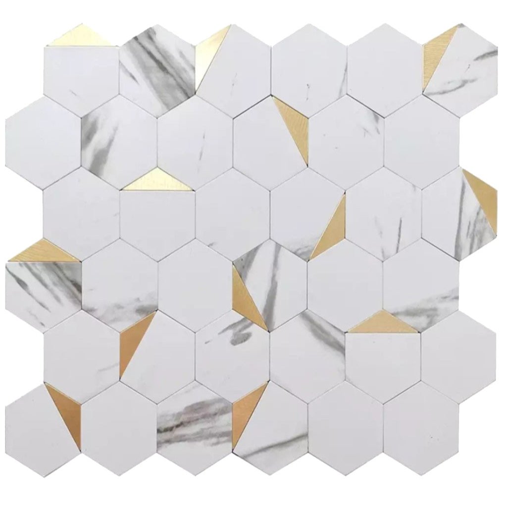 White and Gold 12 x 12 Honed PVC Peel and Stick Tile